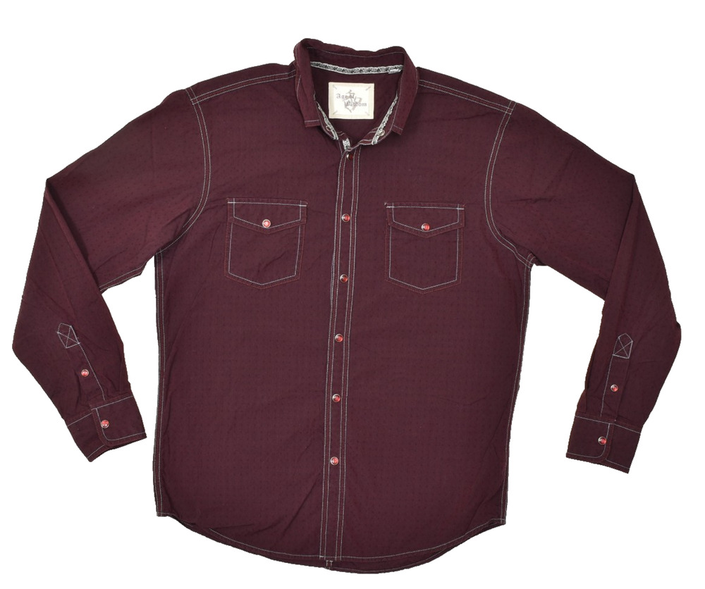 Men's Age of Wisdom Burgundy Polka Dot Button-Down Snap Shirt Regular Size M
